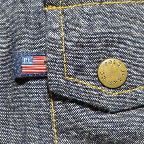 VTG Polo Jeans Co Ralph Lauren Shirt Mens L Blue Snap Button Long Sleev Chambray - Picture 7 of 10