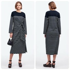 NWT $118 Madewell Side-Tie Knot Maxi Dress in Dark Navy Stripe - Size XL