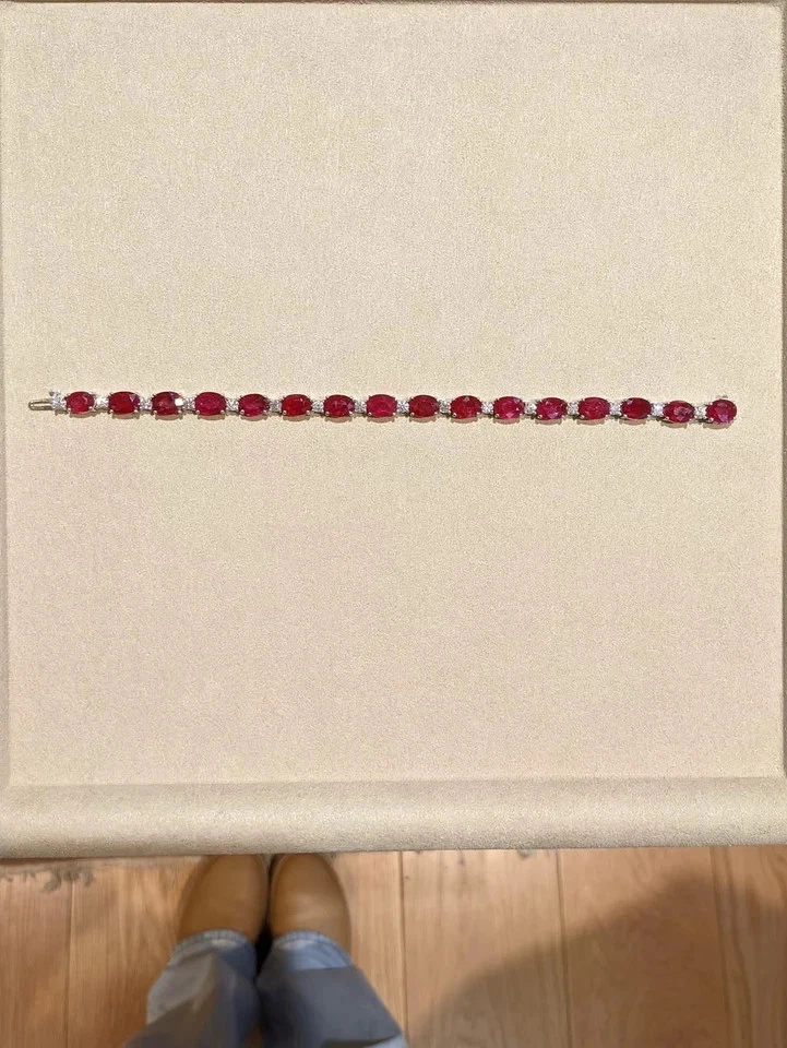 18.00Ct Oval Cut Natural Ruby Diamond Link Tennis Bracelet 18K Solid White Gold - Image 4 of 4