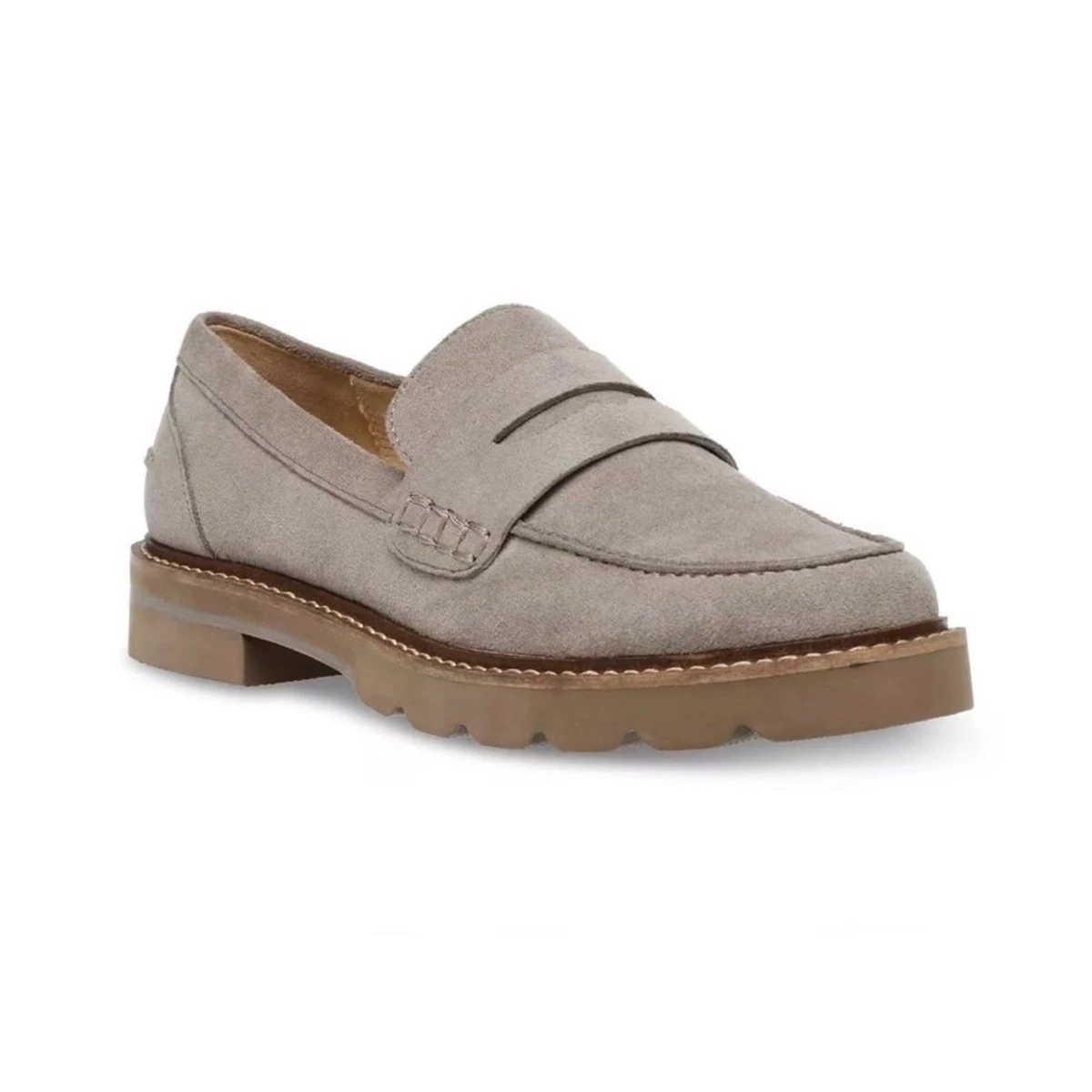 Anne Klein Eunice Size 7 Brown Faux Suede Loafers with Gold Chain, Slip On Shoes AUNVITO Women main image 3