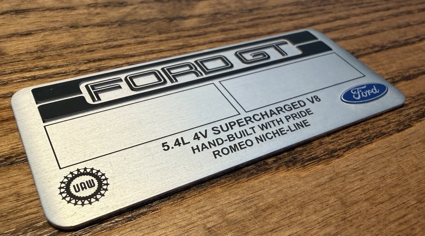 2005 2006 Ford GT GT40 Supercar Unsigned Motor Placard Tag Plate Builders OEM
