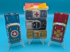 Vintage Japan Tin Car Toy Lot of 5 Navy Fire Police Taxi Ambulance