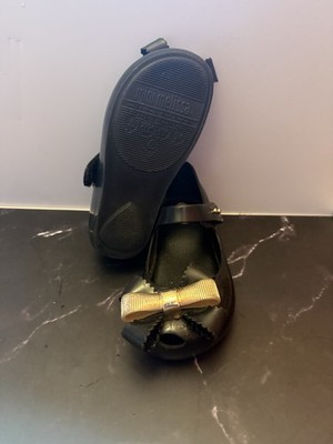 Toddler Scented Mini Melissa Ultragirl Gold Bow Black Flats Shoes Girl Size 9