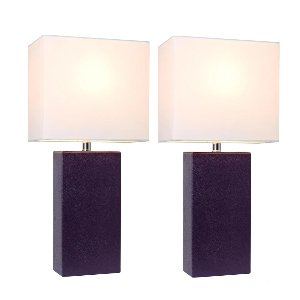 LC2000-EGP-2PK 2 Pack Modern Leather Table Lamps with White Fabric Shades, Eg... - Image 2 of 4