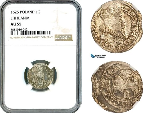 AL122, Lithuania, Sigismund III of Poland, 1 Groschen 1625, Silver, NGC AU55