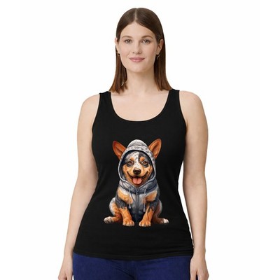 Süß lächelnder Hoodie Hund Damen Tank Top Cartoon Welpe Tierliebhaber Geschenk
