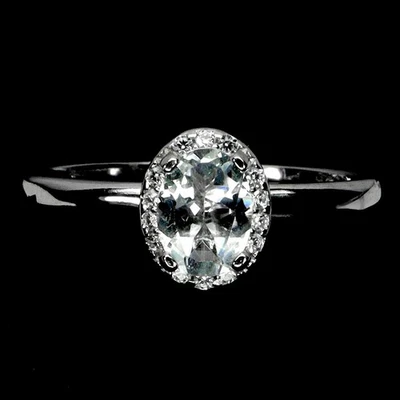 925 Sterling Silber Ring Oval Aquamarin 7x5mm Edelstein Blau - Bild 1 von 4