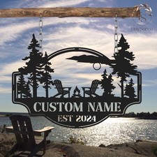 Personalized Cabin Metal Sign, Lodge Lake House Outdoor Decor