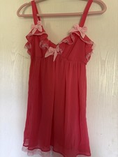 Victoria Secret Sheer Neon Pink And Lace Babydoll Nightie Bows Y2K Coquette S/P