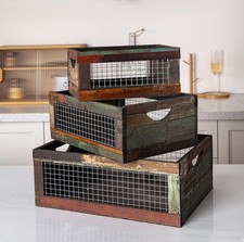 Set of 3 Rustic Wood Nesting Crates, Farmhouse Distressed Wooden Storage Boxe...