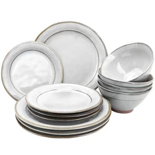 Gibson Elite 116890.12 Terranea 12 Piece Stoneware Dinnerware Set In White