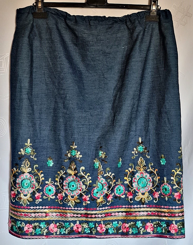 FALDA VINTAGE HECHA A MANO TRAJES OKTOBERFEST DIRNDL TYROL DENIM MUJER: EE. UU. US18/46 Foto 3 de 4