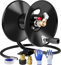 MEKOH Pressure Washer Hose Reel 50ftx3/8” / 50ft Capacity, Shiny Black 