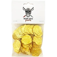 Seven Seas Pirates Toy Metal Shiny Gold Action Treasure Coins - 100 Tokens