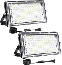 100W LED Outdoor Flood Light, 2 Pack 8000LM Plug in Flood Light Outdoor, IP66...