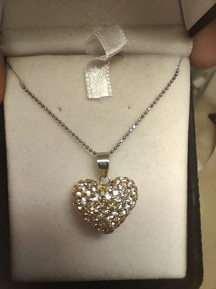Collana con Ciondolo Cuore Argento 925 Strass Oro - Immagine 3 di 4