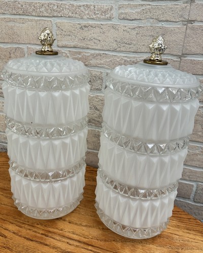 Vintage 2 Art Deco Hollywood Regency Frosted & Clear Glass Swag Globes