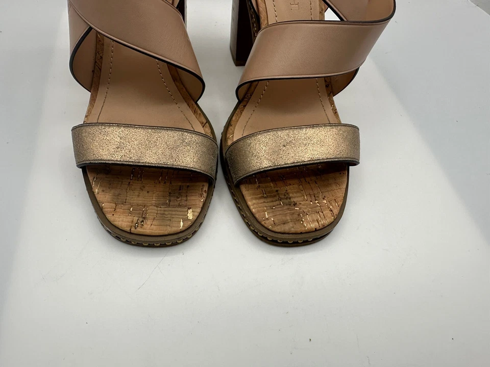 Coach Mandy Metallic Gold & Nude Leather Gladiator Block Heel Sandal Women Sz 7 - Image 2 of 4