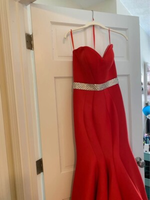red dress with silver belt RED MERMAID JOVANI PROM/PAGEANT/FORMAL DRESS/GOWN Strapless With Silver Belt
