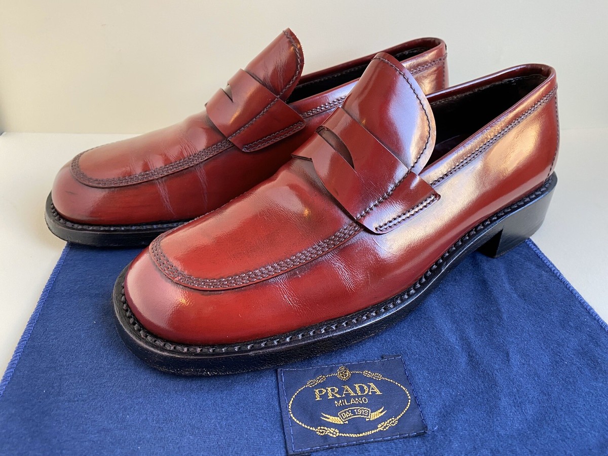 mens Vintage Prada Red Leather Penny Loafers Size 9 | eBay