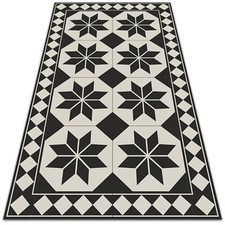 Patio Outdoor Vinyl PVC Balcony Mat Carpet Area Rug Black and white stars 60x90