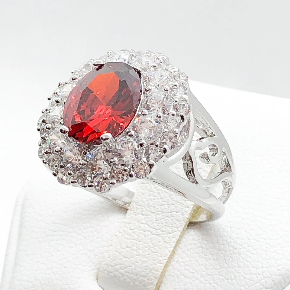 R0345 Mujeres Moda Joyería Chapado en Oro Amarillo Blanco Rubí Anillo de Cóctel Regalo Foto 3 de 4