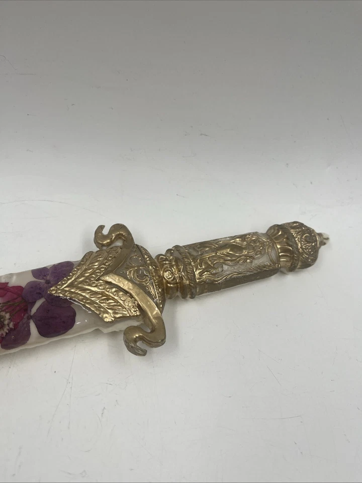 "Hermosa daga de resina hecha a mano floral detalles dorados 13"" única" Foto 3 de 4