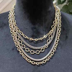 Authentic Womens Vintage Gold Plated Multi-Layered Heavy Chain Necklace