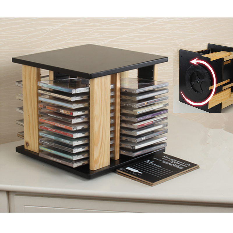 CD Shelf Rack Solid Wood DVD Holder Organizer 360° Rotating Display eBay