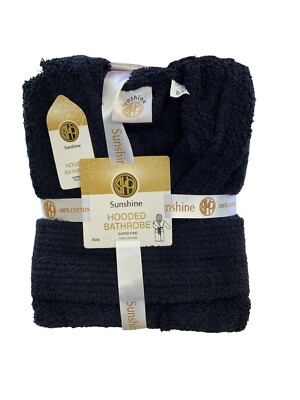 Kinder Bademantel/Morgenmantel mit Kapuze 100 % Baumwolle schwarz Alter 8-10 brandneu Schnäppchen
