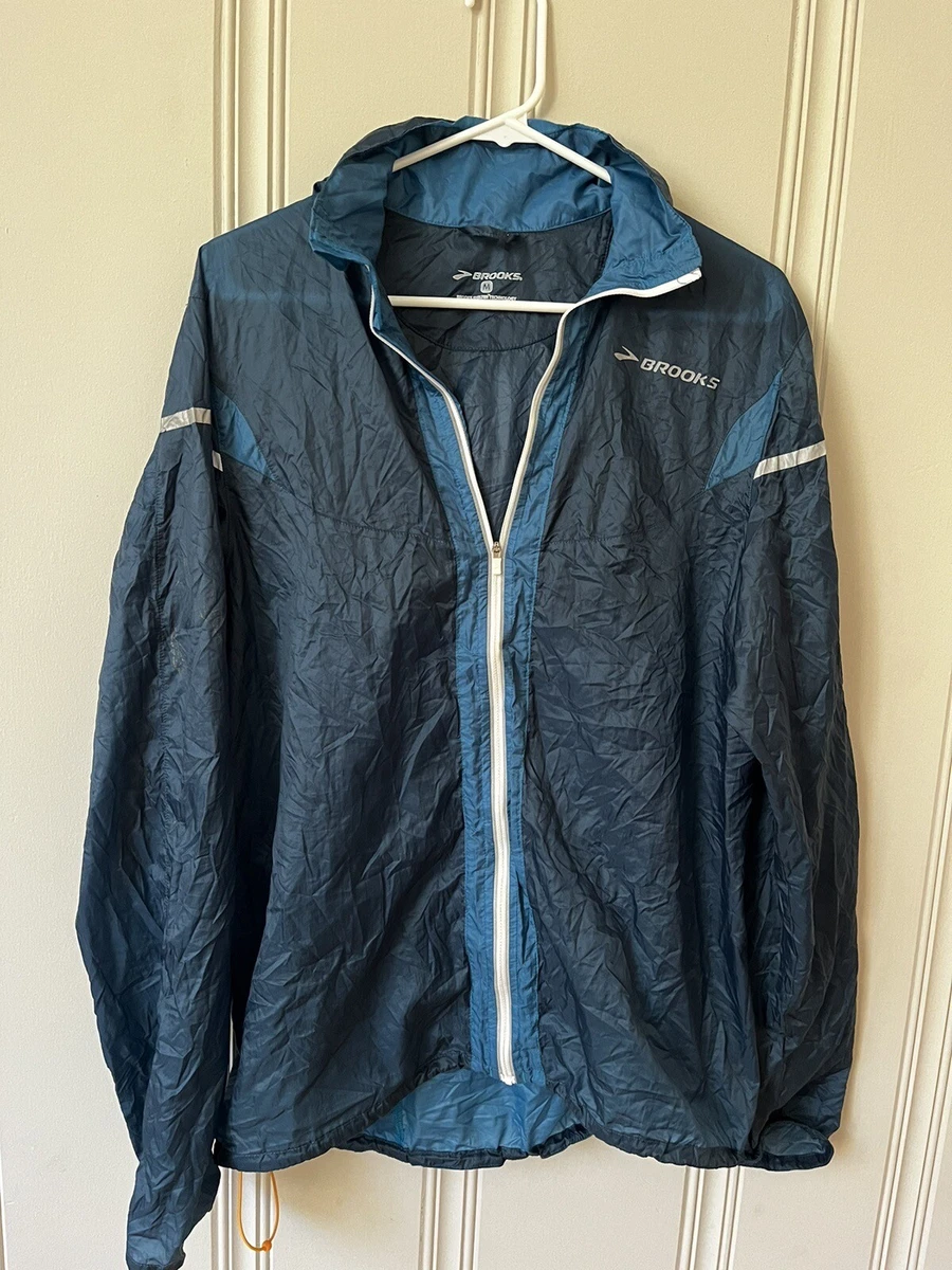 Brooks Shelter Technology Running Jacket Hooded Windbreaker Men s Size M Blue
