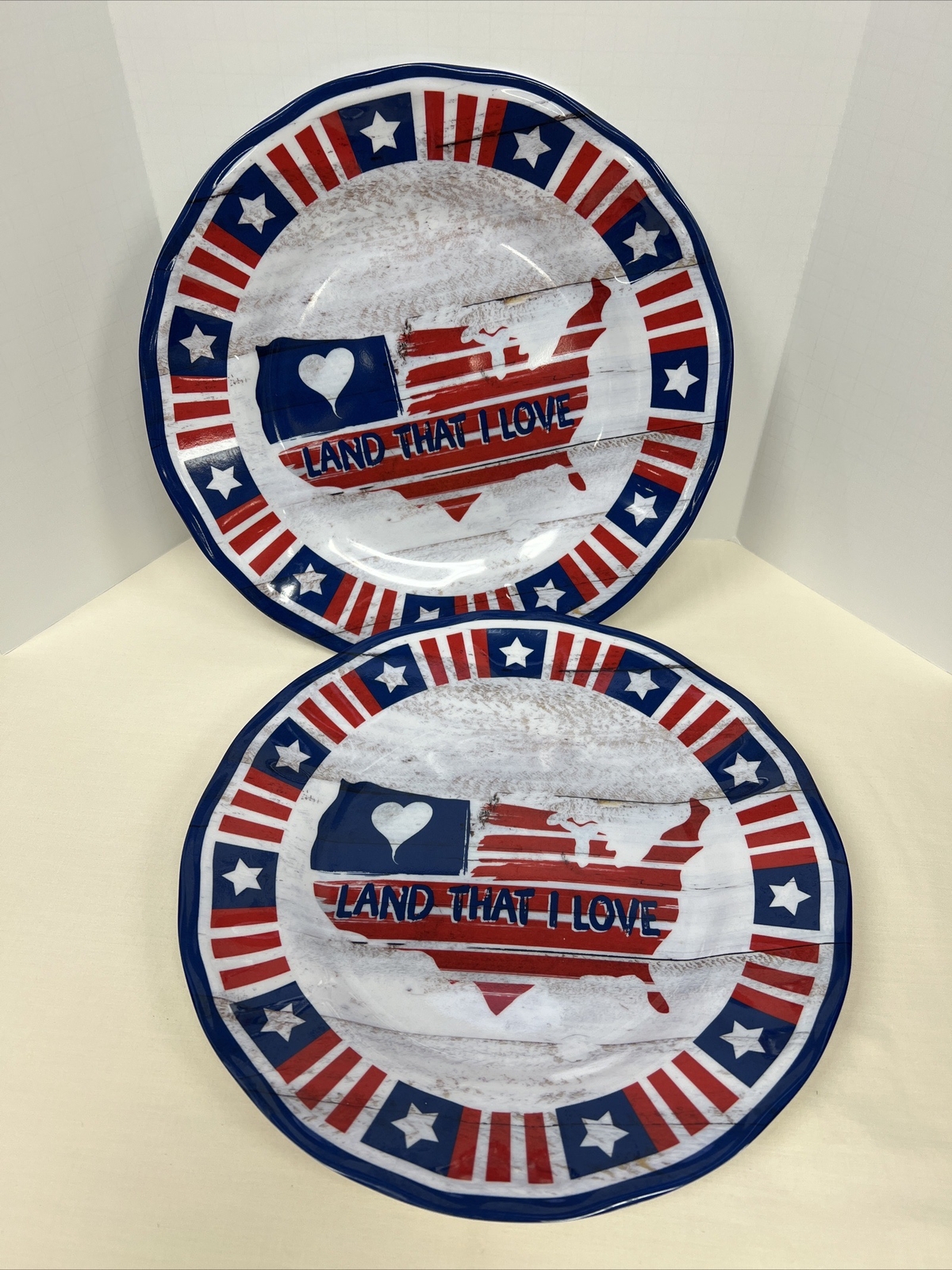 Fourth of July 🔥 Two 11" Melamine Plastic Plates BBQ 4th America Party