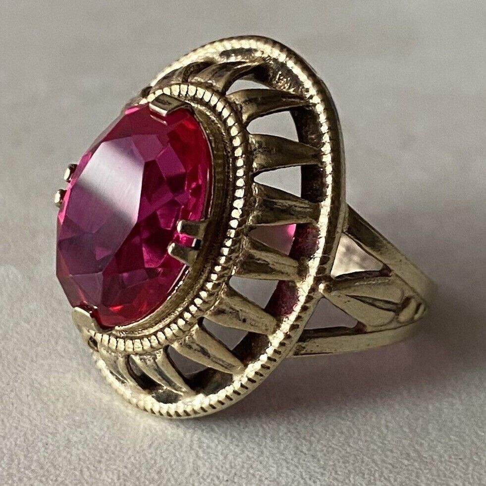 Vintage Soviet Era Silver 875 Gilt Ring Ruby - image 1