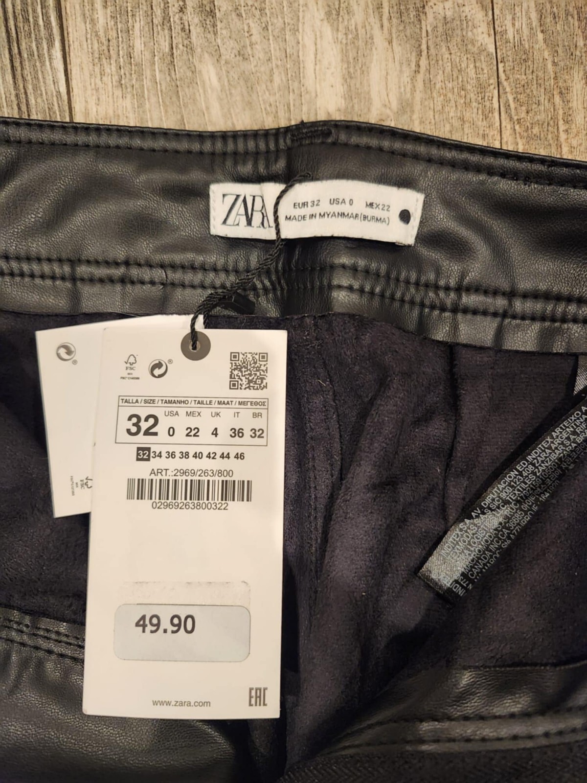 Zara Womens Bloggers Favorite Faux Leather Marine Straight Cut Pants Black Sz 32 image 3