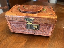 Vintage Tooled Leather Jewelry Trinket Box Wi...