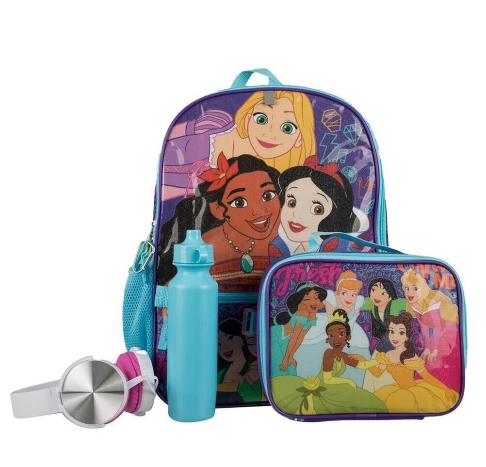 Disney Princess Kids 16 in Backpack Lunchbox Set With Headph