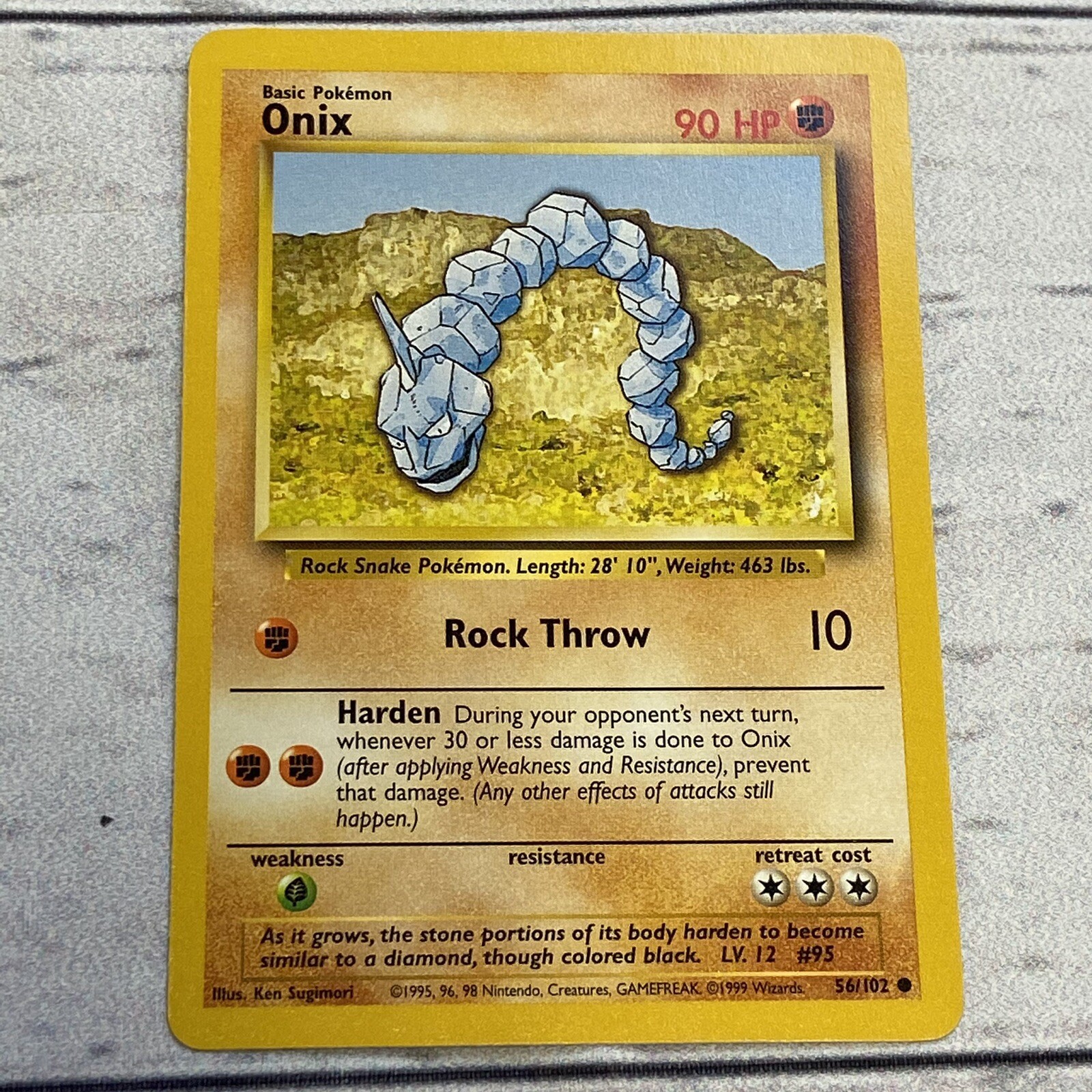 Pokemon 1999 Onix 56/102 Card