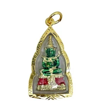 Emerald Buddha Phra Kaeo Morakot Thai Amulet Pendant Gold Plated Frame #8