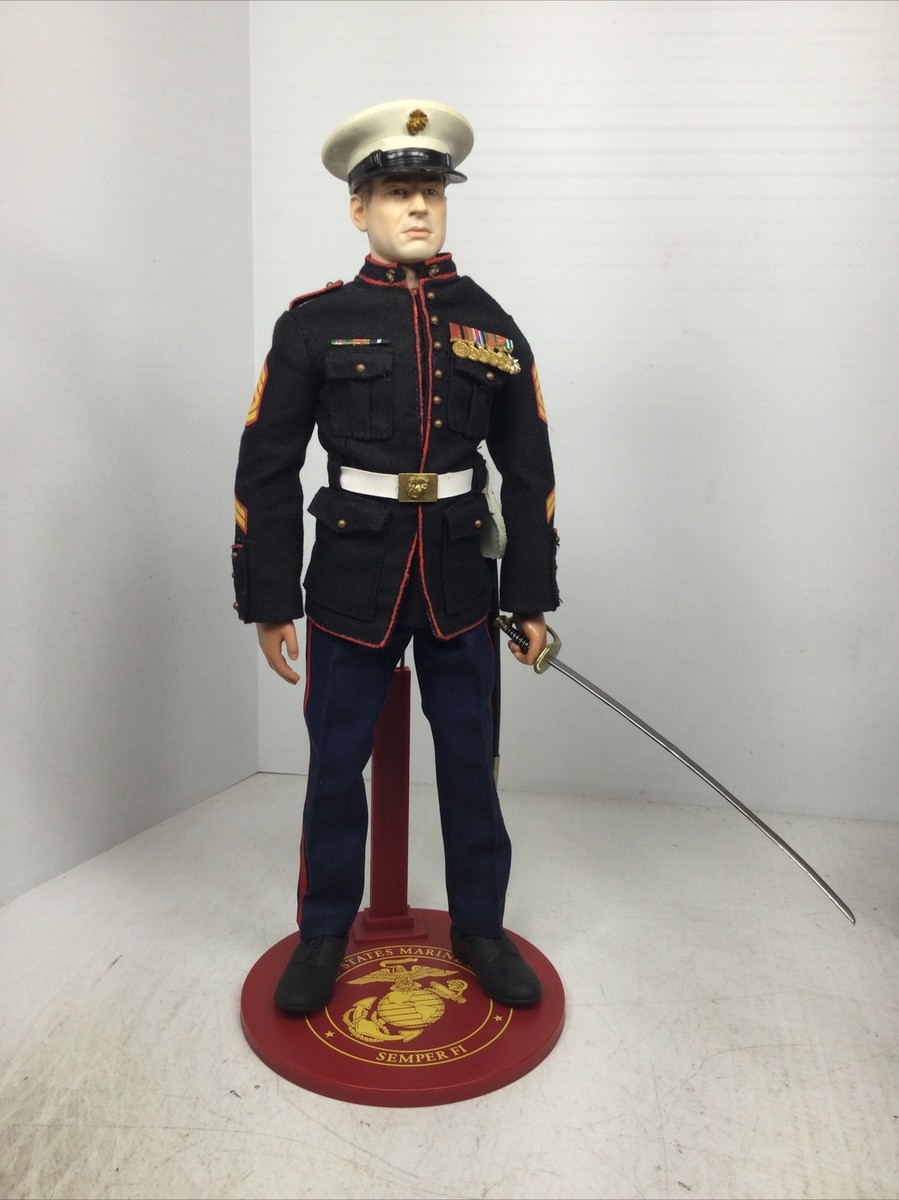 gunnery sergeant dress blues 1/6 CUSTOM USMC MARINE GUNNERY SERGEANT IN FULL DRESS BLUES UNIFORM SWORD &STAND