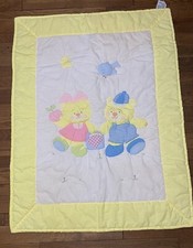 Vintage House Of Hatten Baby Quilt Blanket Bears Bird Puffy 46 x36