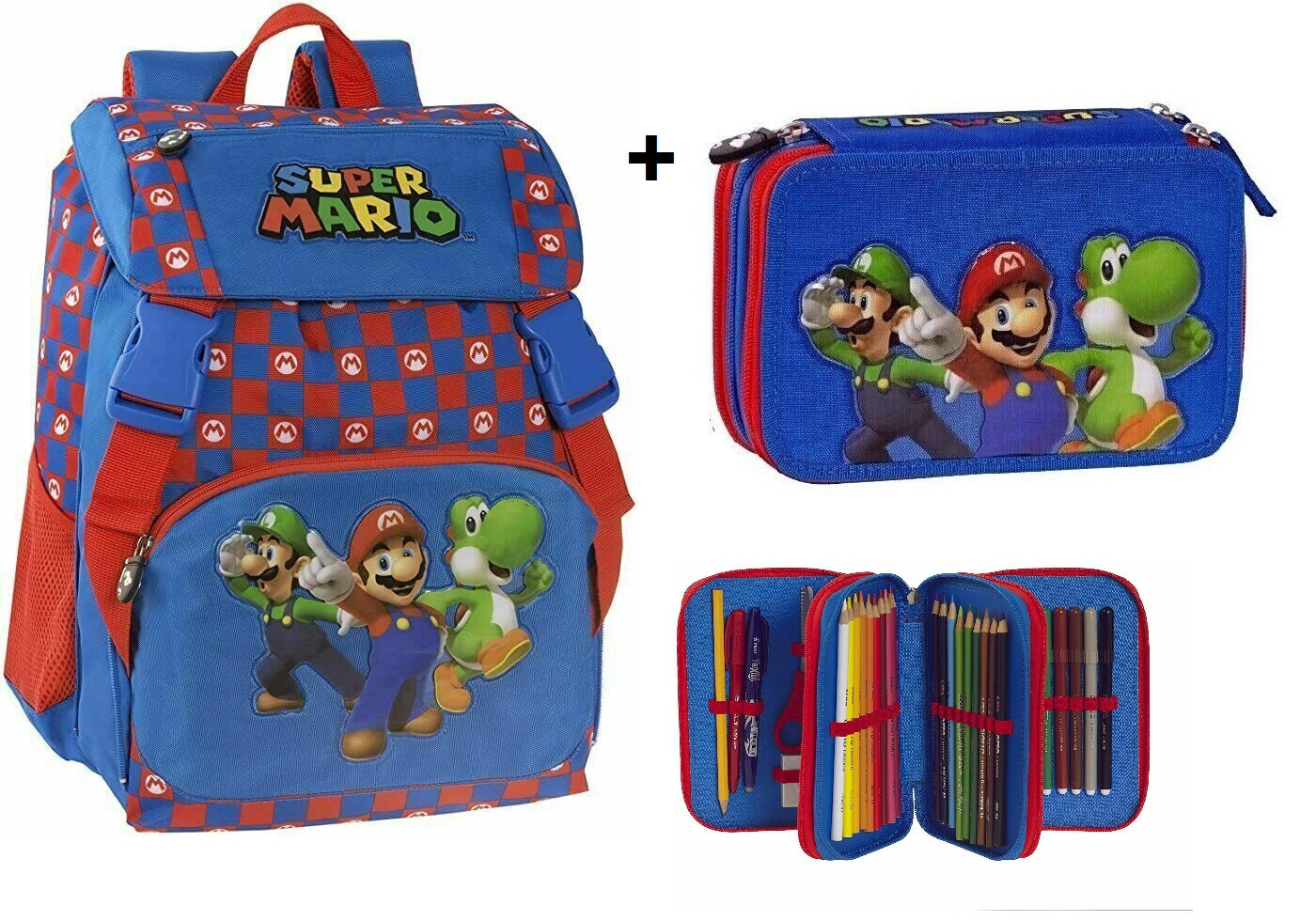 set ZAINO SCUOLA SUPER MARIO estensibile + Astuccio 3zip
