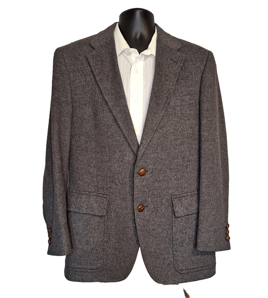 Jaqueta blazer masculina John Weitz 40R cabelo de camelo cinza tweed macio meio forrado - Imagem 3 de 4