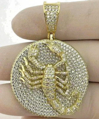 3CT Round Certified IGLA Moissanite Mens Scorpion Pendant 14K Yellow Gold Plated
