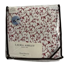 Laura Ashley Flannel Sheet Set Twin Cotton Anna Scroll White Red All Over Print