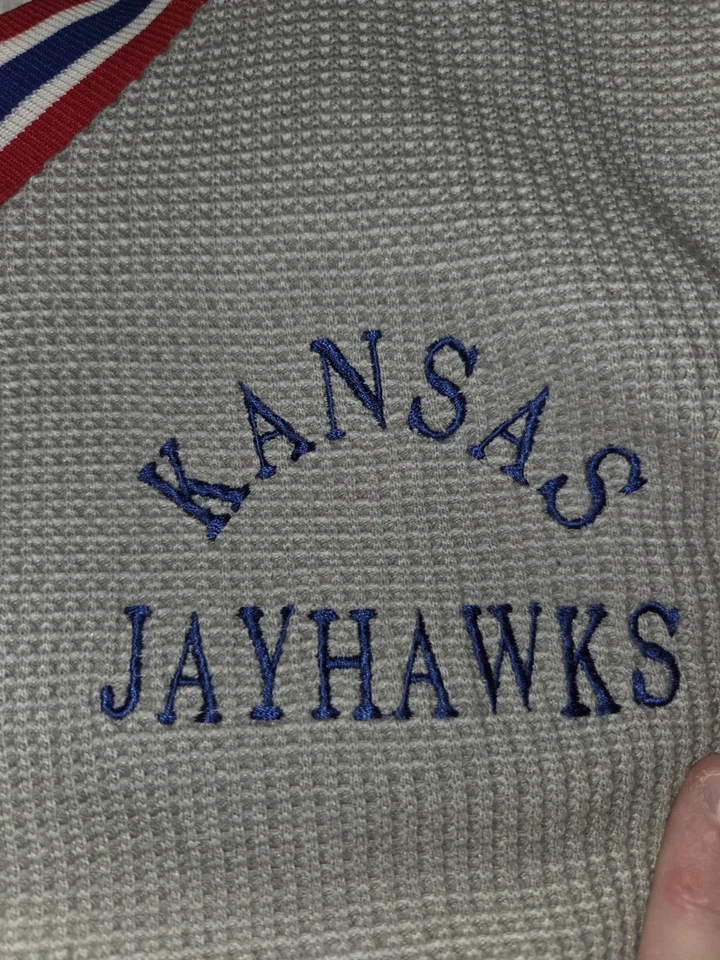 Vintage 80s Kansas Jayhawks V-Neck Waffle Knit Pullover Sweater Jacket Men's L - Image 4 of 4