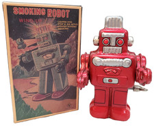 Smoking Spaceman Robot Japan Yonezawa Windup Vintage Rare Red