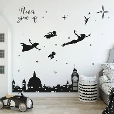 Never Grow Up Nursery Wall Decals Quotes Big Ben Cityscape Wall Stickers for ...