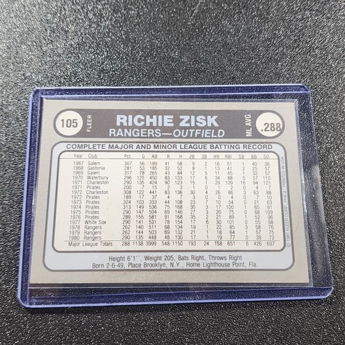 1981 Fleer Star Stickers - Richie Zisk #105 - Picture 2 of 2
