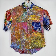 Amerique Button Up Shirt Mens Medium Multicolor Abstract Pattern Short Sleeve