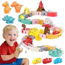 Dinosaur Bath Toys with Track Fishing Rod 47PCS Wall Suction Slide Playse...